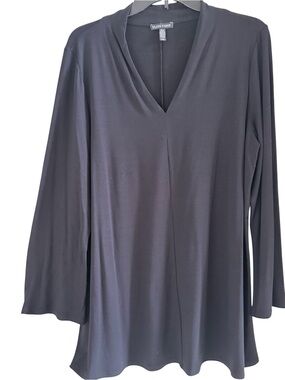 Eileen Fisher Black V-Neck Long Sleeve Tunic Top